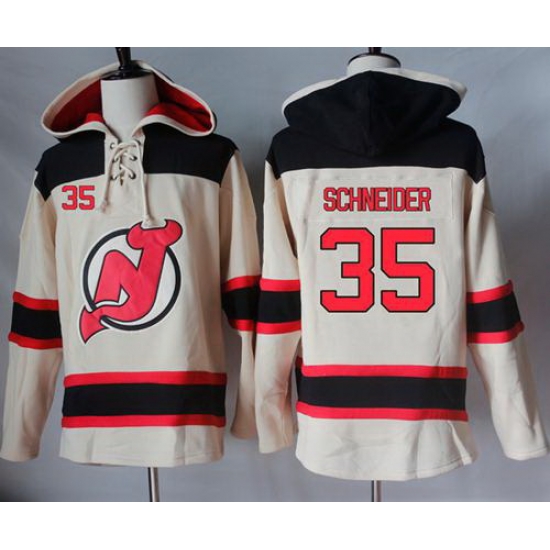 Men New Jersey Devils 35 Cory Schneider Cream Sawyer Hooded Sweatshirt Stitched NHL Jersey Men New Jersey Devils 35 Cory Schneider Cream Sawyer Hooded Sweatshirt Stitched NHL Jersey