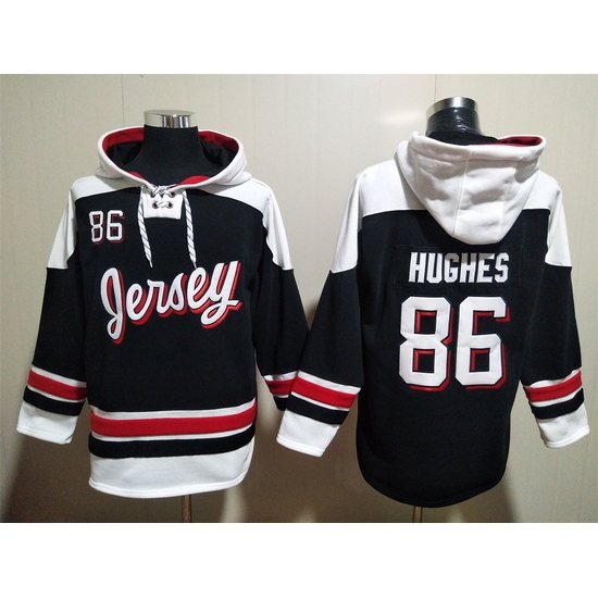 Men New Jersey Devils #86 Jack Hughes Black Stitched Hoody Men New Jersey Devils #86 Jack Hughes Black Stitched Hoody