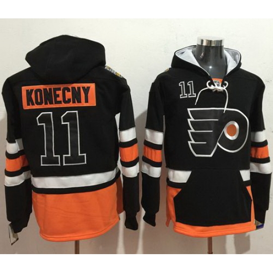 Men Philadelphia Flyers 11 Travis Konecny Black Name 26 Number Pullover NHL Hoodie Men Philadelphia Flyers 11 Travis Konecny Black Name 26 Number Pullover NHL Hoodie