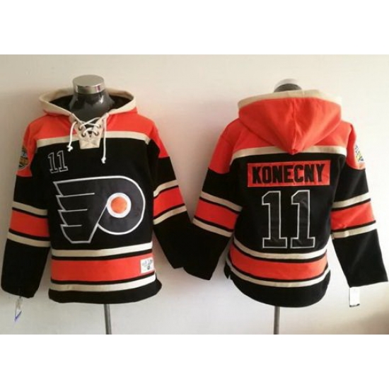 Men Philadelphia Flyers 11 Travis Konecny Black Sawyer Hooded Sweatshirt Stitched NHL Jersey Men Philadelphia Flyers 11 Travis Konecny Black Sawyer Hooded Sweatshirt Stitched NHL Jersey