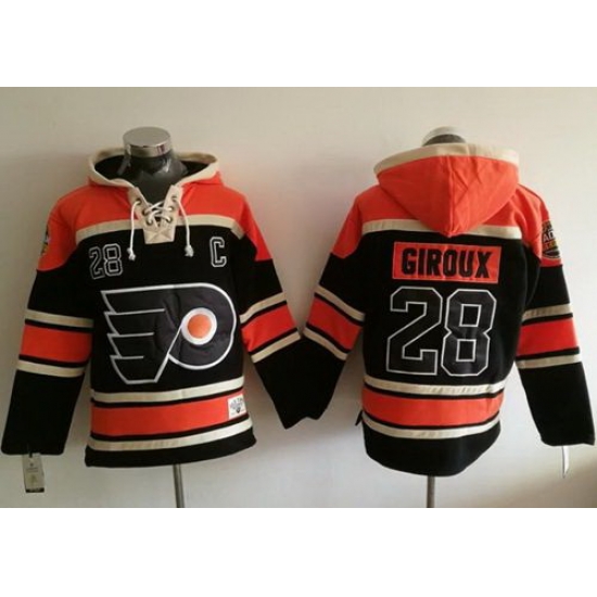 Men Philadelphia Flyers 28 Claude Giroux Black Sawyer Hooded Sweatshirt Stitched NHL Jersey Men Philadelphia Flyers 28 Claude Giroux Black Sawyer Hooded Sweatshirt Stitched NHL Jersey