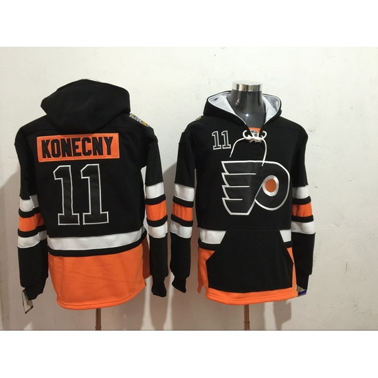 Men's Philadelphia Flyers 11 Travis Konecny Black Stitched Hoody Men's Philadelphia Flyers 11 Travis Konecny Black Stitched Hoody
