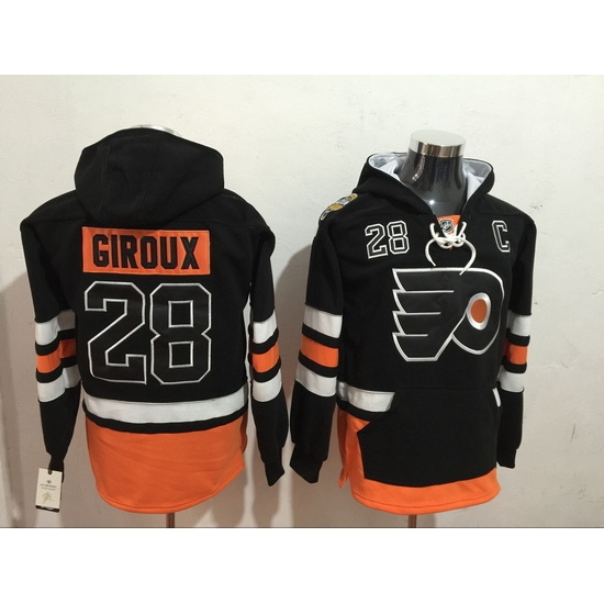 Men's Philadelphia Flyers 28 Claude Giroux Black Stitched Hoody Men's Philadelphia Flyers 28 Claude Giroux Black Stitched Hoody