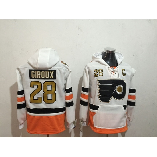 Men's Philadelphia Flyers 28 Claude Giroux White Stitched Hoody Men's Philadelphia Flyers 28 Claude Giroux White Stitched Hoody