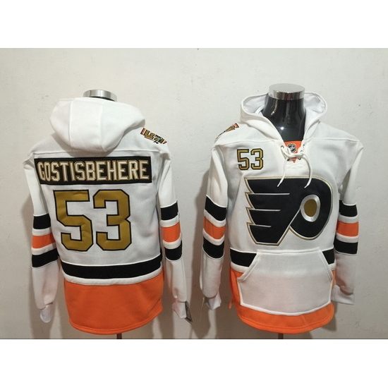 Men's Philadelphia Flyers 53 Shayne Gostisbehere White Stitched Hoody Men's Philadelphia Flyers 53 Shayne Gostisbehere White Stitched Hoody