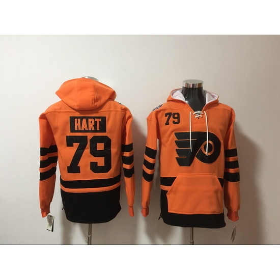 Men's Philadelphia Flyers 79 Carter Hart Stitched Orange Hoody Men's Philadelphia Flyers 79 Carter Hart Stitched Orange Hoody