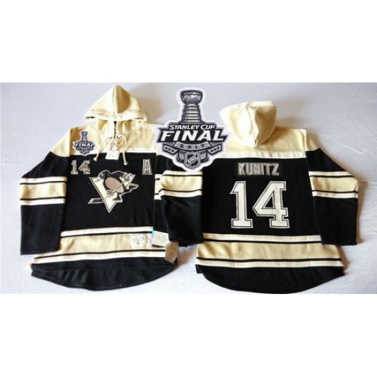 Men Pittsburgh Penguins 14 Chris Kunitz Black Sawyer Hooded Sweatshirt 2017 Stanley Cup Final Patch Stitched NHL Jersey Men Pittsburgh Penguins 14 Chris Kunitz Black Sawyer Hooded Sweatshirt 2017 Stanley Cup Final Patch Stitched NHL Jersey