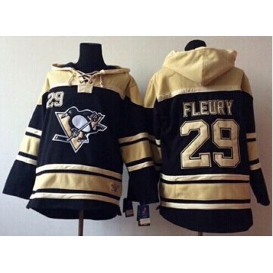 Men Pittsburgh Penguins 29 Andre Fleury Black Sawyer Hooded Sweatshirt Stitched NHL Jersey Men Pittsburgh Penguins 29 Andre Fleury Black Sawyer Hooded Sweatshirt Stitched NHL Jersey