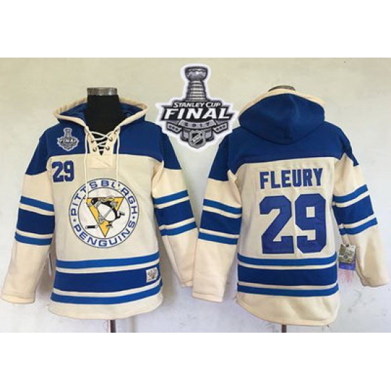 Men Pittsburgh Penguins 29 Andre Fleury Cream Sawyer Hooded Sweatshirt 2017 Stanley Cup Final Patch Stitched NHL Jersey Men Pittsburgh Penguins 29 Andre Fleury Cream Sawyer Hooded Sweatshirt 2017 Stanley Cup Final Patch Stitched NHL Jersey