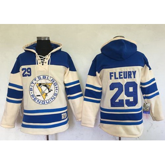 Men Pittsburgh Penguins 29 Andre Fleury Cream Sawyer Hooded Sweatshirt Stitched NHL Jersey Men Pittsburgh Penguins 29 Andre Fleury Cream Sawyer Hooded Sweatshirt Stitched NHL Jersey