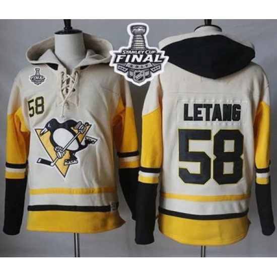 Men Pittsburgh Penguins 58 Kris Letang Cream Gold Sawyer Hooded Sweatshirt 2017 Stanley Cup Final Patch Stitched NHL Jersey Men Pittsburgh Penguins 58 Kris Letang Cream Gold Sawyer Hooded Sweatshirt 2017 Stanley Cup Final Patch Stitched NHL Jersey