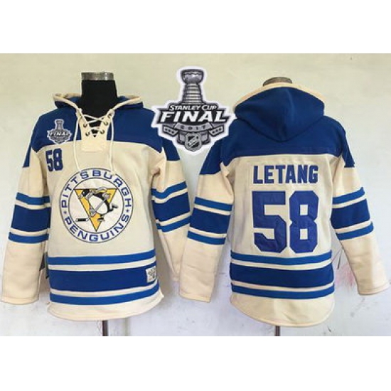 Men Pittsburgh Penguins 58 Kris Letang Cream Sawyer Hooded Sweatshirt 2017 Stanley Cup Final Patch Stitched NHL Jersey Men Pittsburgh Penguins 58 Kris Letang Cream Sawyer Hooded Sweatshirt 2017 Stanley Cup Final Patch Stitched NHL Jersey