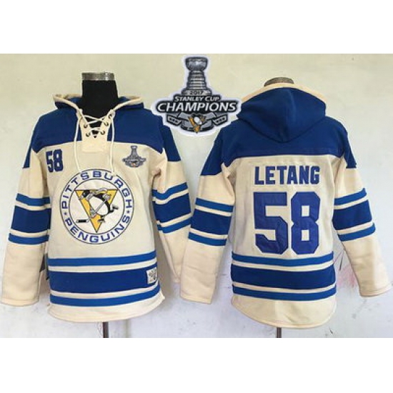 Men Pittsburgh Penguins 58 Kris Letang Cream Sawyer Hooded Sweatshirt 2017 Stanley Cup Finals Champions Stitched NHL Jersey Men Pittsburgh Penguins 58 Kris Letang Cream Sawyer Hooded Sweatshirt 2017 Stanley Cup Finals Champions Stitched NHL Jersey