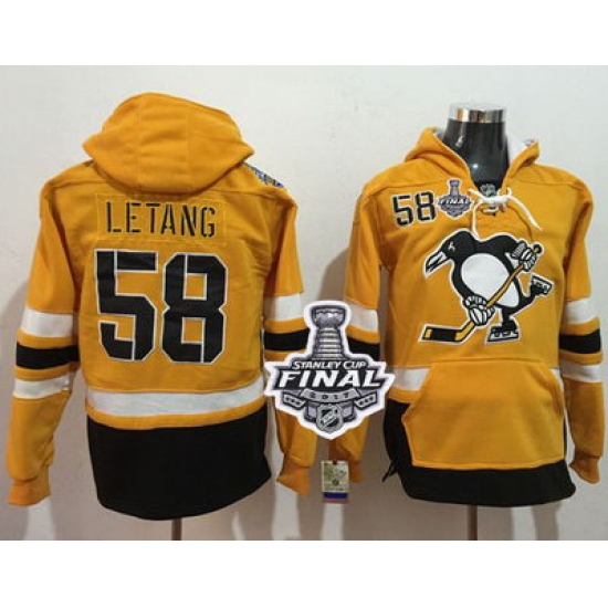 Men Pittsburgh Penguins 58 Kris Letang Gold Sawyer Hooded Sweatshirt 2017 Stadium Series Stanley Cup Final Patch Stitched NHL Jersey Men Pittsburgh Penguins 58 Kris Letang Gold Sawyer Hooded Sweatshirt 2017 Stadium Series Stanley Cup Final Patch Stitched NHL Jersey