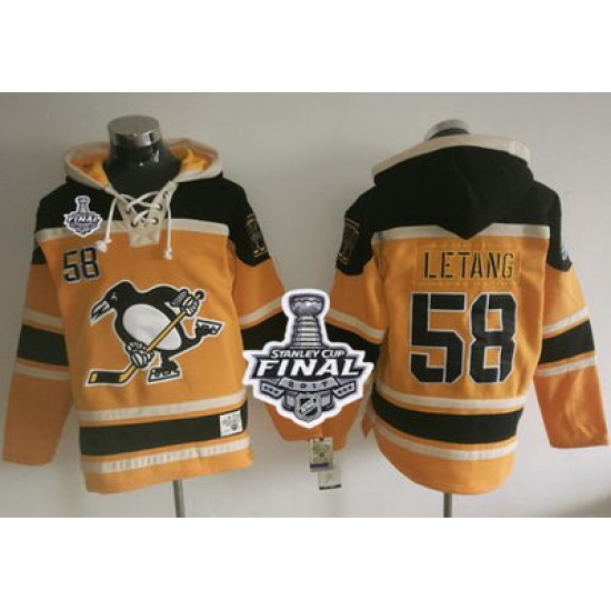 Men Pittsburgh Penguins 58 Kris Letang Gold Sawyer Hooded Sweatshirt 2017 Stanley Cup Final Patch Stitched NHL Jersey Men Pittsburgh Penguins 58 Kris Letang Gold Sawyer Hooded Sweatshirt 2017 Stanley Cup Final Patch Stitched NHL Jersey