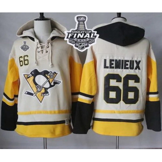 Men Pittsburgh Penguins 66 Mario Lemieux Cream Gold Sawyer Hooded Sweatshirt 2017 Stanley Cup Final Patch Stitched NHL Jersey Men Pittsburgh Penguins 66 Mario Lemieux Cream Gold Sawyer Hooded Sweatshirt 2017 Stanley Cup Final Patch Stitched NHL Jersey