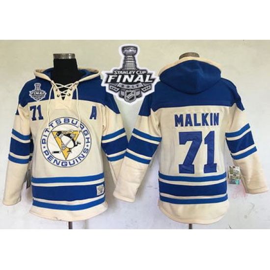 Men Pittsburgh Penguins 71 Evgeni Malkin Cream Sawyer Hooded Sweatshirt 2017 Stanley Cup Final Patch Stitched NHL Jersey Men Pittsburgh Penguins 71 Evgeni Malkin Cream Sawyer Hooded Sweatshirt 2017 Stanley Cup Final Patch Stitched NHL Jersey