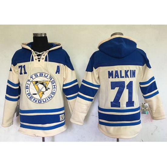 Men Pittsburgh Penguins 71 Evgeni Malkin Cream Sawyer Hooded Sweatshirt Stitched NHL Jersey Men Pittsburgh Penguins 71 Evgeni Malkin Cream Sawyer Hooded Sweatshirt Stitched NHL Jersey