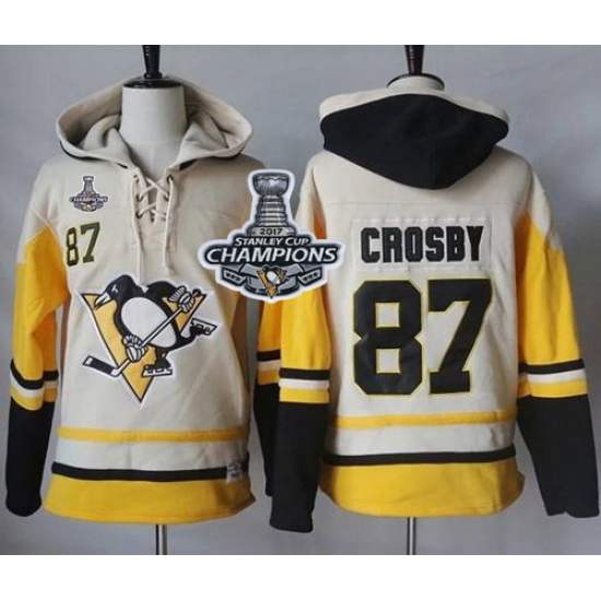Men Pittsburgh Penguins 87 Sidney Crosby Cream Gold Sawyer Hooded Sweatshirt 2017 Stanley Cup Finals Champions Stitched NHL Jersey Men Pittsburgh Penguins 87 Sidney Crosby Cream Gold Sawyer Hooded Sweatshirt 2017 Stanley Cup Finals Champions Stitched NHL Jersey