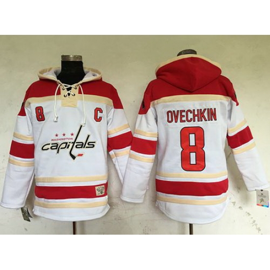 Men Washington Capitals 8 Alex Ovechkin White Sawyer Hooded Sweatshirt Stitched NHL Jersey Men Washington Capitals 8 Alex Ovechkin White Sawyer Hooded Sweatshirt Stitched NHL Jersey