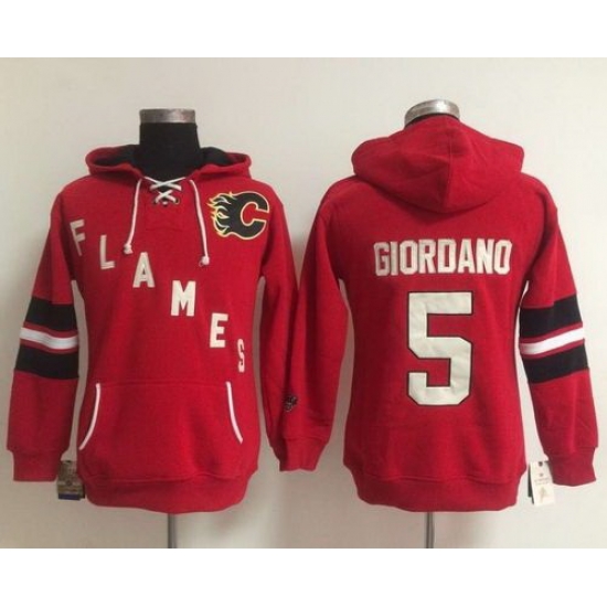 Calgary Flames 5 Mark Giordano Red Women Old Time Heidi NHL Hoodie Calgary Flames 5 Mark Giordano Red Women Old Time Heidi NHL Hoodie
