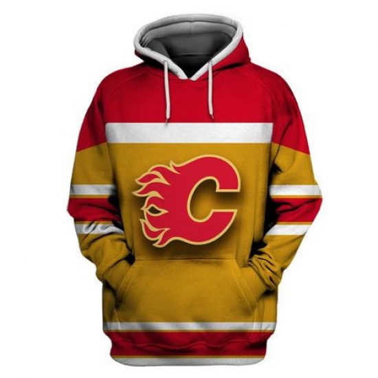 Men Calgary Flames Yellow All Stitched Hooded Sweatshirt Men Calgary Flames Yellow All Stitched Hooded Sweatshirt