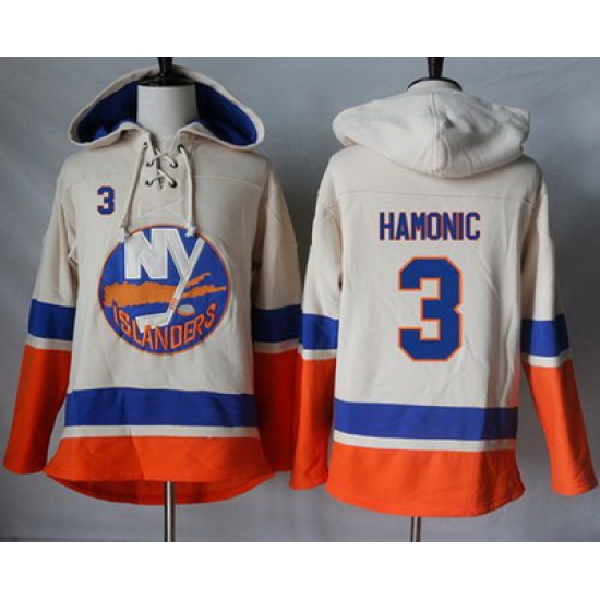 Islanders #3 Travis Hamonic Cream Sawyer Hooded Sweatshirt Stitched NHL Jersey Islanders #3 Travis Hamonic Cream Sawyer Hooded Sweatshirt Stitched NHL Jersey