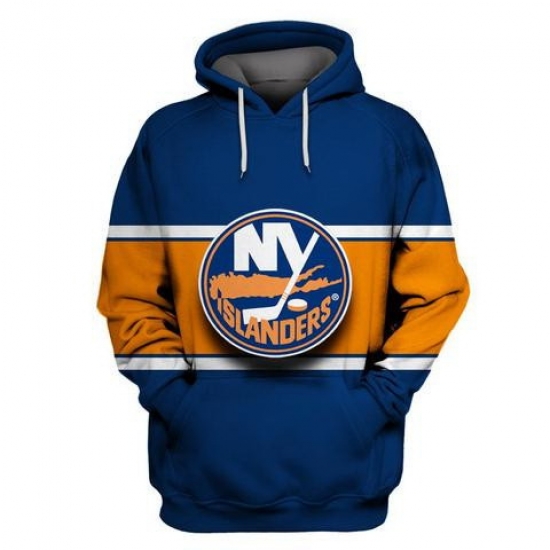 Men New York Islanders Blue Orange All Stitched Hooded Sweatshirt Men New York Islanders Blue Orange All Stitched Hooded Sweatshirt