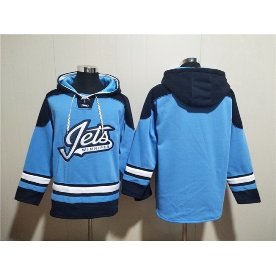 Men Winnipeg Jets Blank Blue Lace Up Pullover Hoodie Men Winnipeg Jets Blank Blue Lace Up Pullover Hoodie