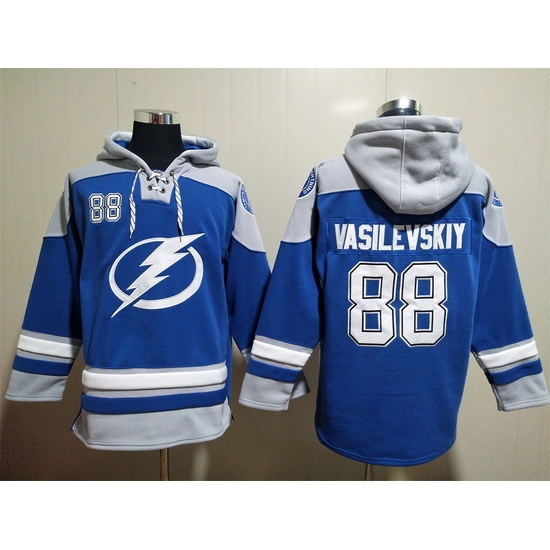 Men's Tampa Bay Lightning #88 Andrei Vasilevskiy Blue Ageless Must-Have Lace-Up Pullover Hoodie Men's Tampa Bay Lightning #88 Andrei Vasilevskiy Blue Ageless Must-Have Lace-Up Pullover Hoodie