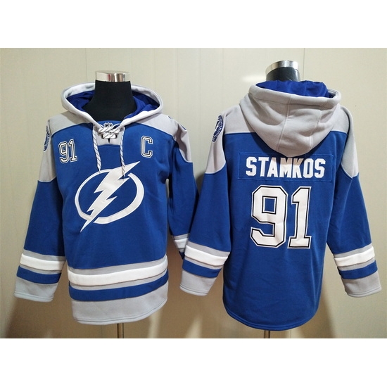 Men's Tampa Bay Lightning #91 Steven Stamkos Blue Ageless Must-Have Lace-Up Pullover Hoodie Men's Tampa Bay Lightning #91 Steven Stamkos Blue Ageless Must-Have Lace-Up Pullover Hoodie