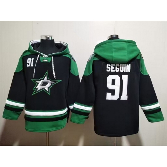 Men Dallas Stars 91 Tyler Seguin Black Green Lace Up Pullover Hoodie Men Dallas Stars 91 Tyler Seguin Black Green Lace Up Pullover Hoodie