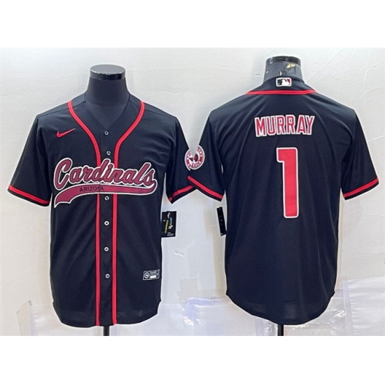 Men Arizona Cardinals 1 Kyler Murray Black With Patch Cool Base Stitched Baseball Jersey Men Arizona Cardinals 1 Kyler Murray Black With Patch Cool Base Stitched Baseball Jersey