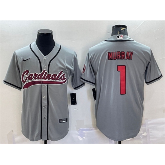 Men Arizona Cardinals 1 Kyler Murray Grey With Patch Cool Base Stitched Baseball Jersey Men Arizona Cardinals 1 Kyler Murray Grey With Patch Cool Base Stitched Baseball Jersey