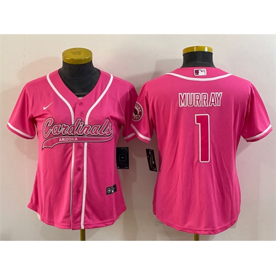 Women Arizona Cardinals 1 Kyler Murray Pink With Patch Cool Base Stitched Baseball Jersey Women Arizona Cardinals 1 Kyler Murray Pink With Patch Cool Base Stitched Baseball Jersey