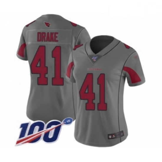 Women's Arizona Cardinals #41 Kenyan Drake Limited Silver Inverted Legend 100th Season Football Jersey Women's Arizona Cardinals #41 Kenyan Drake Limited Silver Inverted Legend 100th Season Football Jersey