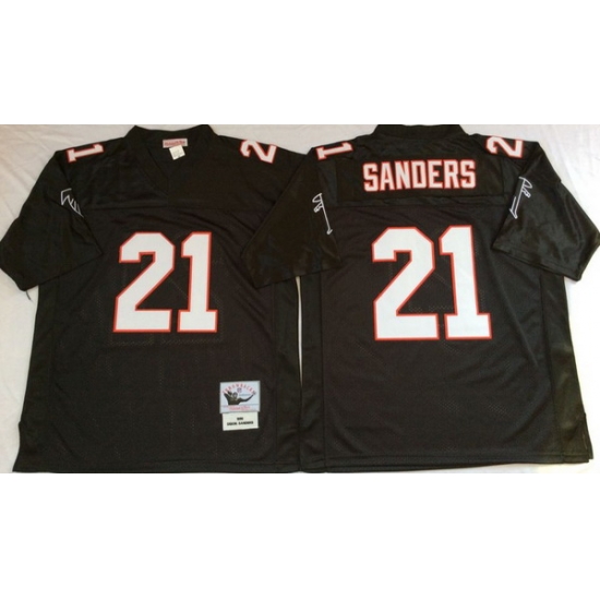 Men Atlanta Falcons 21 Deion Sanders Black M&N Throwback Jersey Men Atlanta Falcons 21 Deion Sanders Black M&N Throwback Jersey
