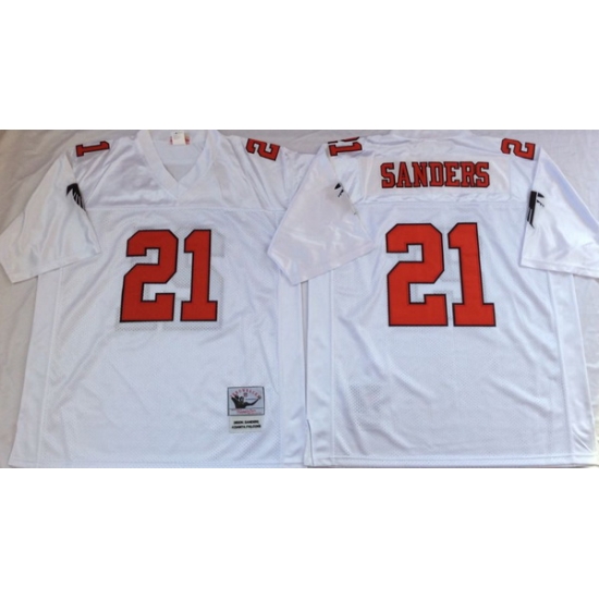 Men Atlanta Falcons 21 Deion Sanders White M&N Throwback Jersey Men Atlanta Falcons 21 Deion Sanders White M&N Throwback Jersey