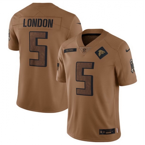 Men Atlanta Falcons 5 Drake London 2023 Brown Salute To Setvice Limited Stitched Football Jersey Men Atlanta Falcons 5 Drake London 2023 Brown Salute To Setvice Limited Stitched Football Jersey
