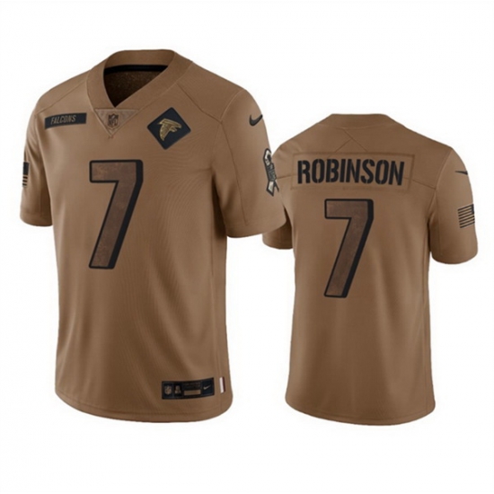 Men Atlanta Falcons 7 Bijan Robinson 2023 Brown Salute To Setvice Limited Stitched Football Jersey Men Atlanta Falcons 7 Bijan Robinson 2023 Brown Salute To Setvice Limited Stitched Football Jersey
