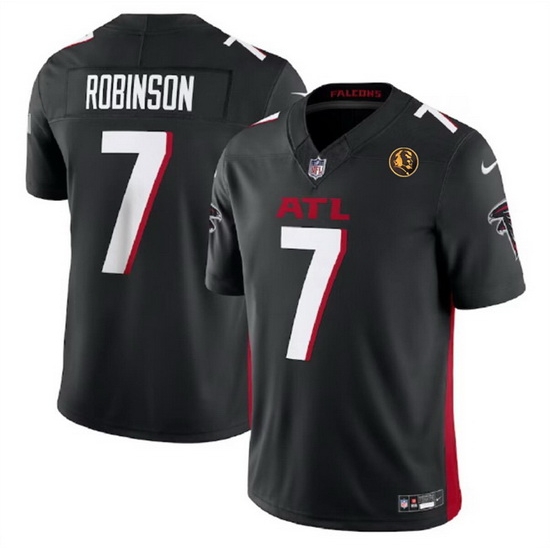 Men Atlanta Falcons 7 Bijan Robinson Black 2023 F U S E With John Madden Patch Vapor Limited Stitched Football Jersey Men Atlanta Falcons 7 Bijan Robinson Black 2023 F U S E With John Madden Patch Vapor Limited Stitched Football Jersey