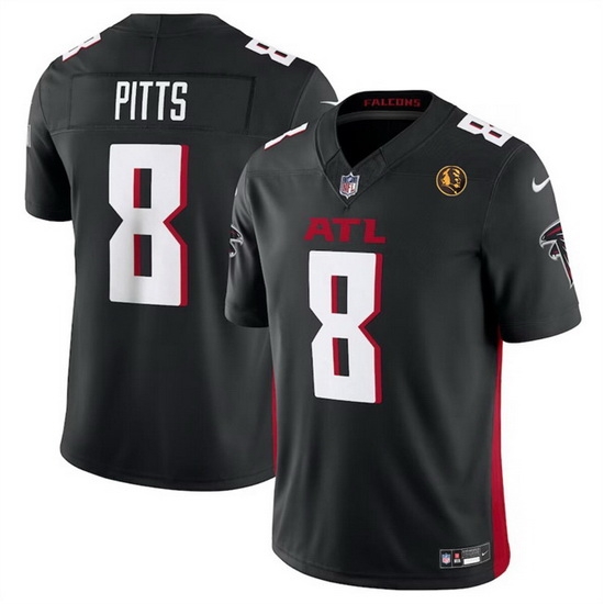 Men Atlanta Falcons 8 Kyle Pitts Black 2023 F U S E With John Madden Patch Vapor Limited Stitched Football Jersey Men Atlanta Falcons 8 Kyle Pitts Black 2023 F U S E With John Madden Patch Vapor Limited Stitched Football Jersey