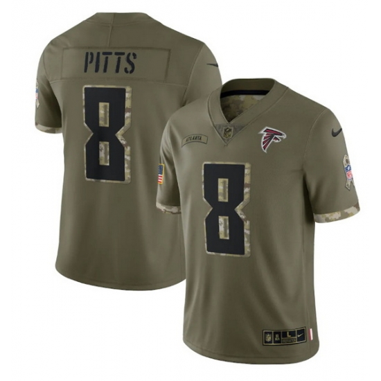 Men Atlanta Falcons 8 Kyle Pitts Olive 2022 Salute To Service Limited Stitched Jersey Men Atlanta Falcons 8 Kyle Pitts Olive 2022 Salute To Service Limited Stitched Jersey