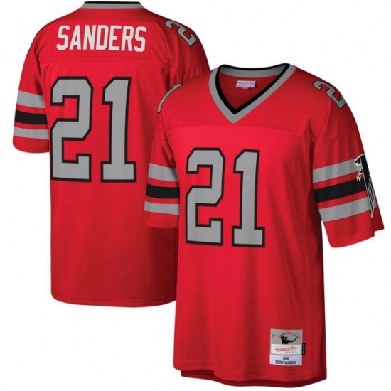 Men Falcons 21 Delon Sanders Throwback Red NFL Stitched Jersey Men Falcons 21 Delon Sanders Throwback Red NFL Stitched Jersey