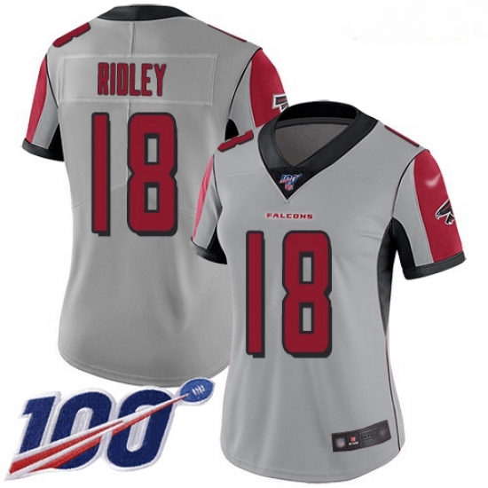 Falcons #18 Calvin Ridley Silver Women Stitched Football Limited Inverted Legend 100th Season Jersey Falcons #18 Calvin Ridley Silver Women Stitched Football Limited Inverted Legend 100th Season Jersey