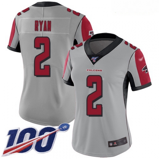 Falcons #2 Matt Ryan Silver Women Stitched Football Limited Inverted Legend 100th Season Jersey Falcons #2 Matt Ryan Silver Women Stitched Football Limited Inverted Legend 100th Season Jersey