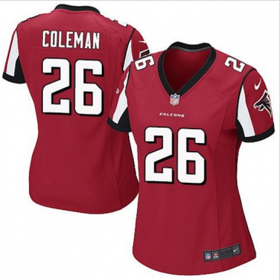 Women Nike Falcons #26 Tevin Coleman Red Team Color Stitched NFL Elite Jersey Women Nike Falcons #26 Tevin Coleman Red Team Color Stitched NFL Elite Jersey