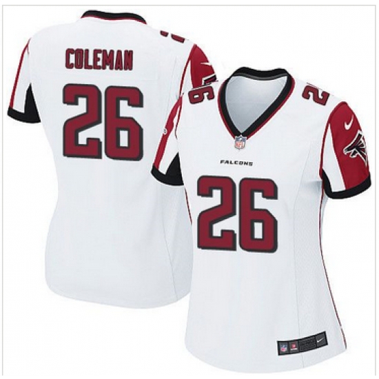 Women Nike Falcons #26 Tevin Coleman White Stitched NFL Elite Jersey Women Nike Falcons #26 Tevin Coleman White Stitched NFL Elite Jersey
