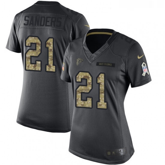 Womens Nike Atlanta Falcons 21 Deion Sanders Limited Black 2016 Salute to Service NFL Jersey Womens Nike Atlanta Falcons 21 Deion Sanders Limited Black 2016 Salute to Service NFL Jersey
