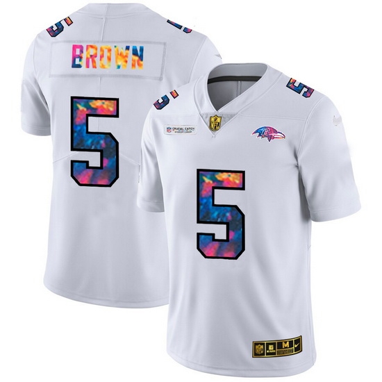 Baltimore Ravens 5 Marquise Brown Men White Nike Multi Color 2020 NFL Crucial Catch Limited NFL Jersey Baltimore Ravens 5 Marquise Brown Men White Nike Multi Color 2020 NFL Crucial Catch Limited NFL Jersey